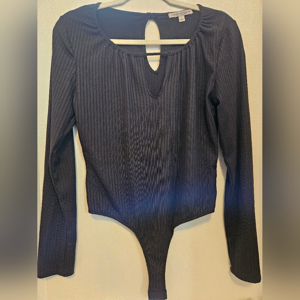Women's Long Sleeve Ribbed  Bodysuit in Black